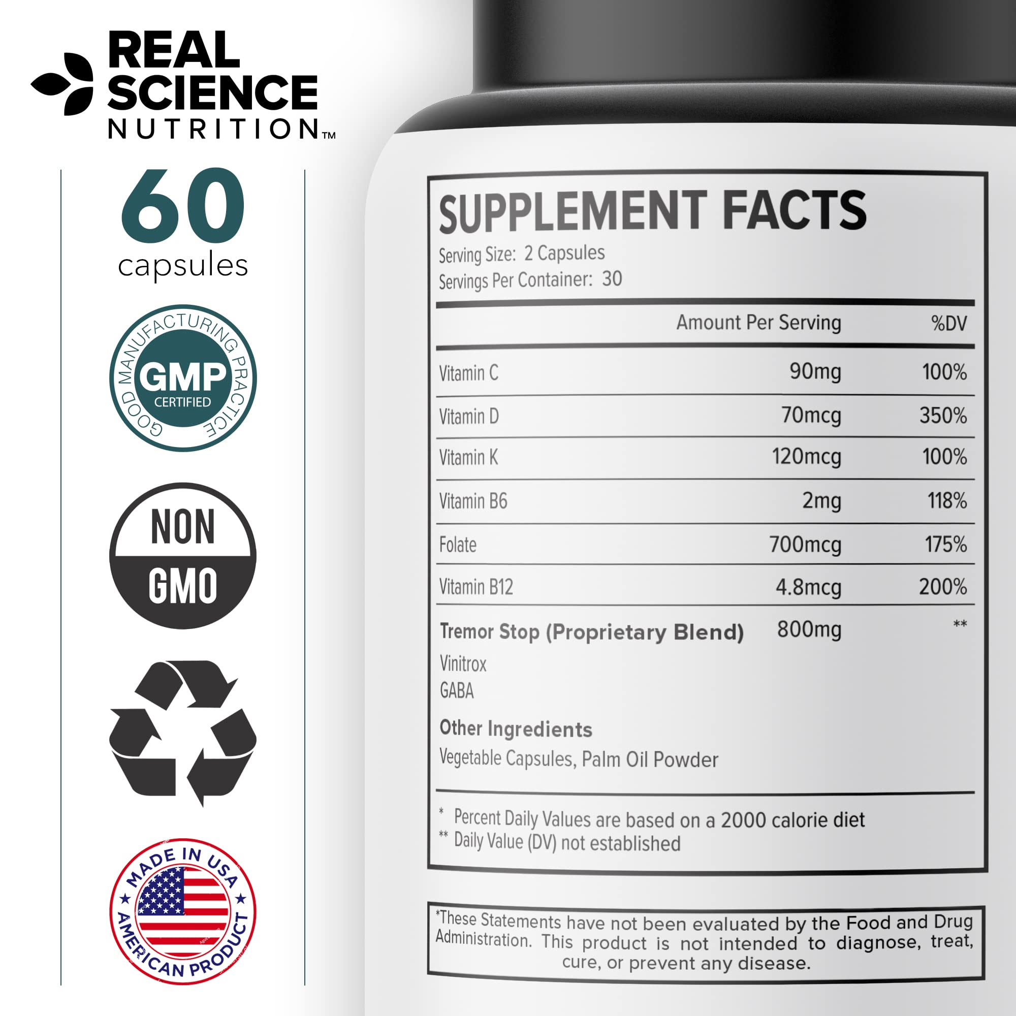 Real Science Tardivex All Natural Nerve Support Supplement for Neurological Balance - Includes Vinitrox, GABA & Essential Vitamins for Controlled Movement & Coordination - Made in USA, 60 Caps - TrustMedUSA