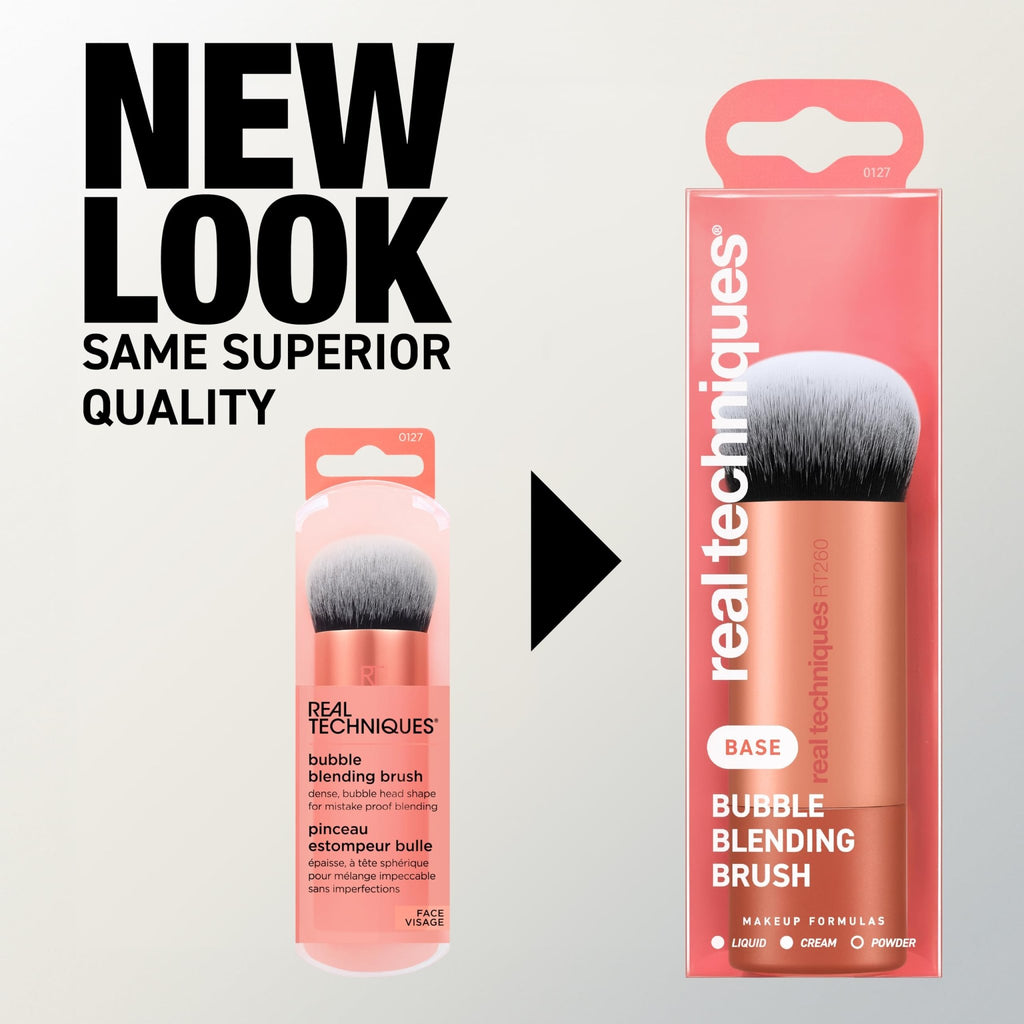Real Techniques Bubble Blending Makeup Brush, Multipurpose Foundation Brush For Liquid, Cream, & Powder Products, Unique Round Brush Head, Synthetic Bristles, Vegan & Cruelty Free, 1 Count - TrustMedUSA