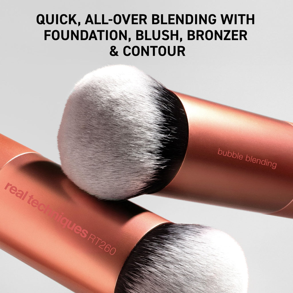 Real Techniques Bubble Blending Makeup Brush, Multipurpose Foundation Brush For Liquid, Cream, & Powder Products, Unique Round Brush Head, Synthetic Bristles, Vegan & Cruelty Free, 1 Count - TrustMedUSA