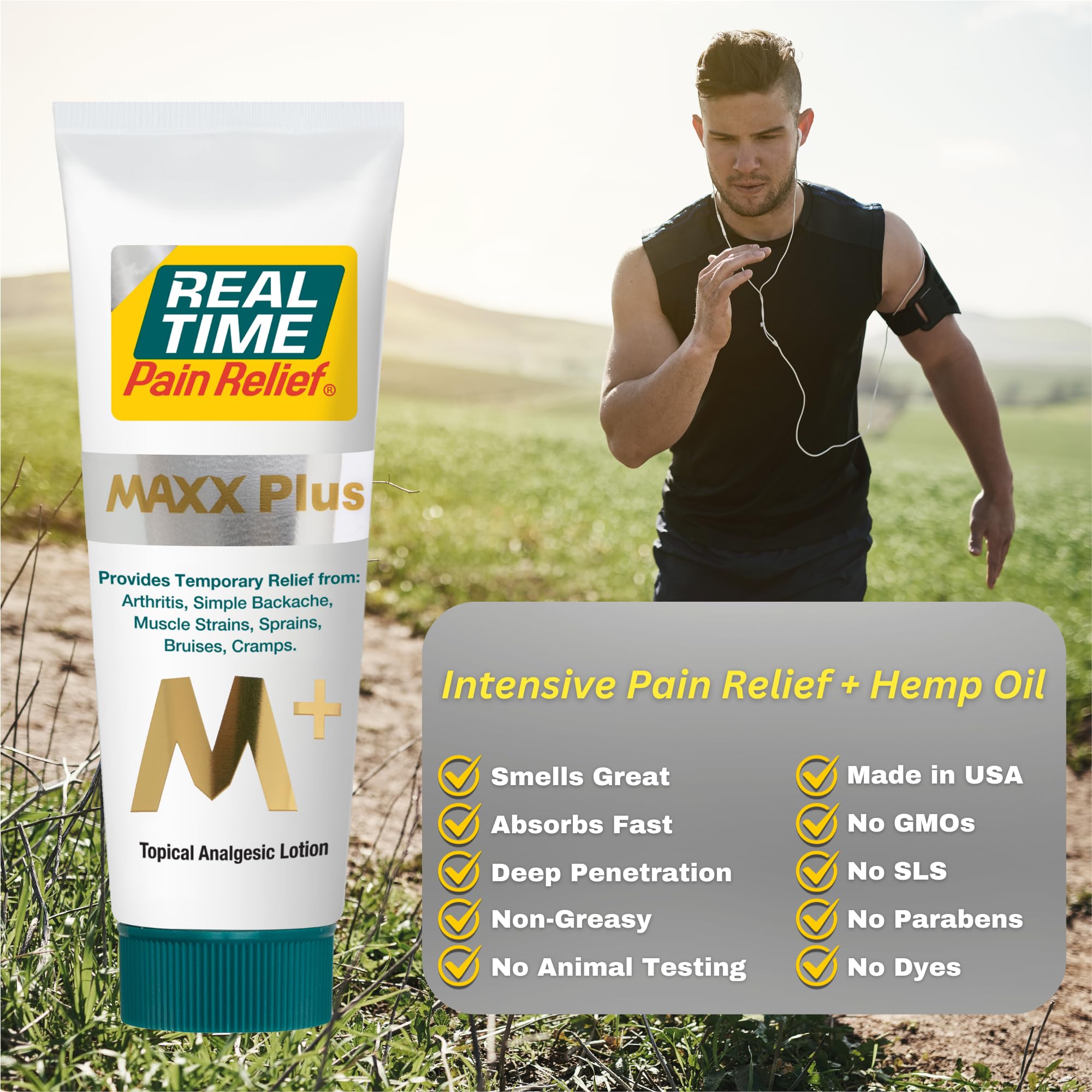 Real Time Pain Relief MAXX Plus - 5oz Tube | Intensive Formula with 19 Natural Ingredients Including Hemp Oil | Fast-Acting Relief for Muscle Pain, Arthritis, Backaches, and More - TrustMedUSA