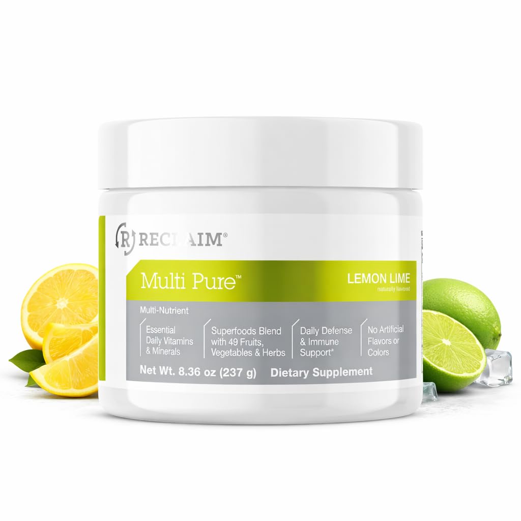 Reclaim Multi Pure Lemon Lime, Immune Support, Vitamin C, Vitamin B Complex, Probiotic, Superfood Powder, Calcium, Magnesium Oxide, (30 Servings) (Lemon Lime) - TrustMedUSA