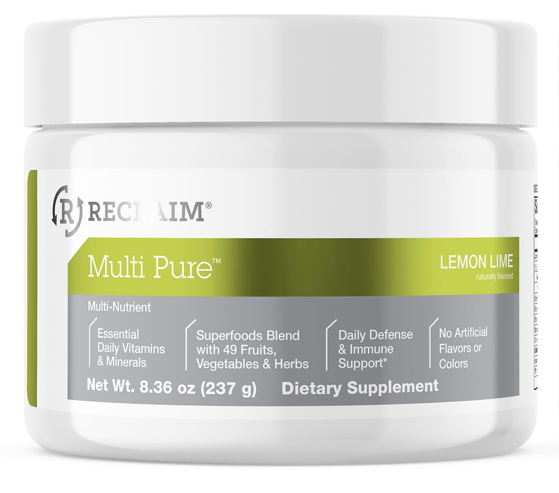 Reclaim Multi Pure Lemon Lime, Immune Support, Vitamin C, Vitamin B Complex, Probiotic, Superfood Powder, Calcium, Magnesium Oxide, (30 Servings) (Lemon Lime) - TrustMedUSA