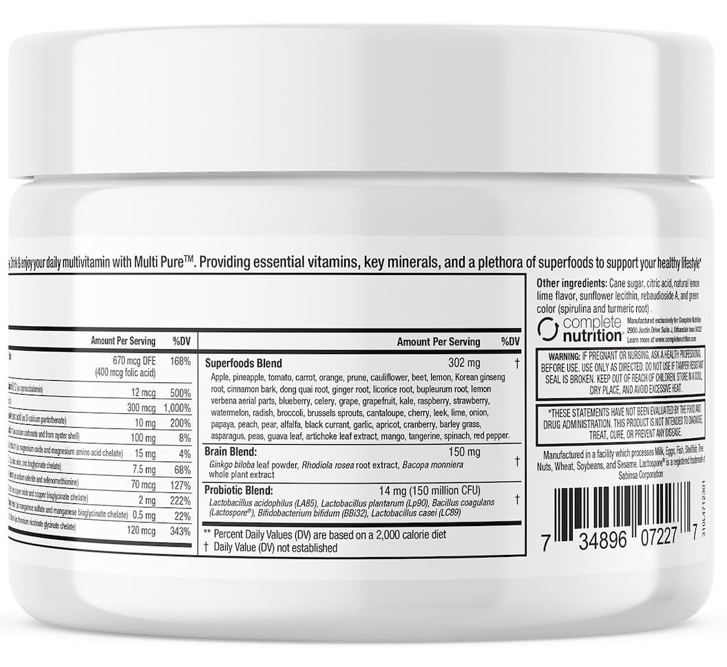 Reclaim Multi Pure Lemon Lime, Immune Support, Vitamin C, Vitamin B Complex, Probiotic, Superfood Powder, Calcium, Magnesium Oxide, (30 Servings) (Lemon Lime) - TrustMedUSA