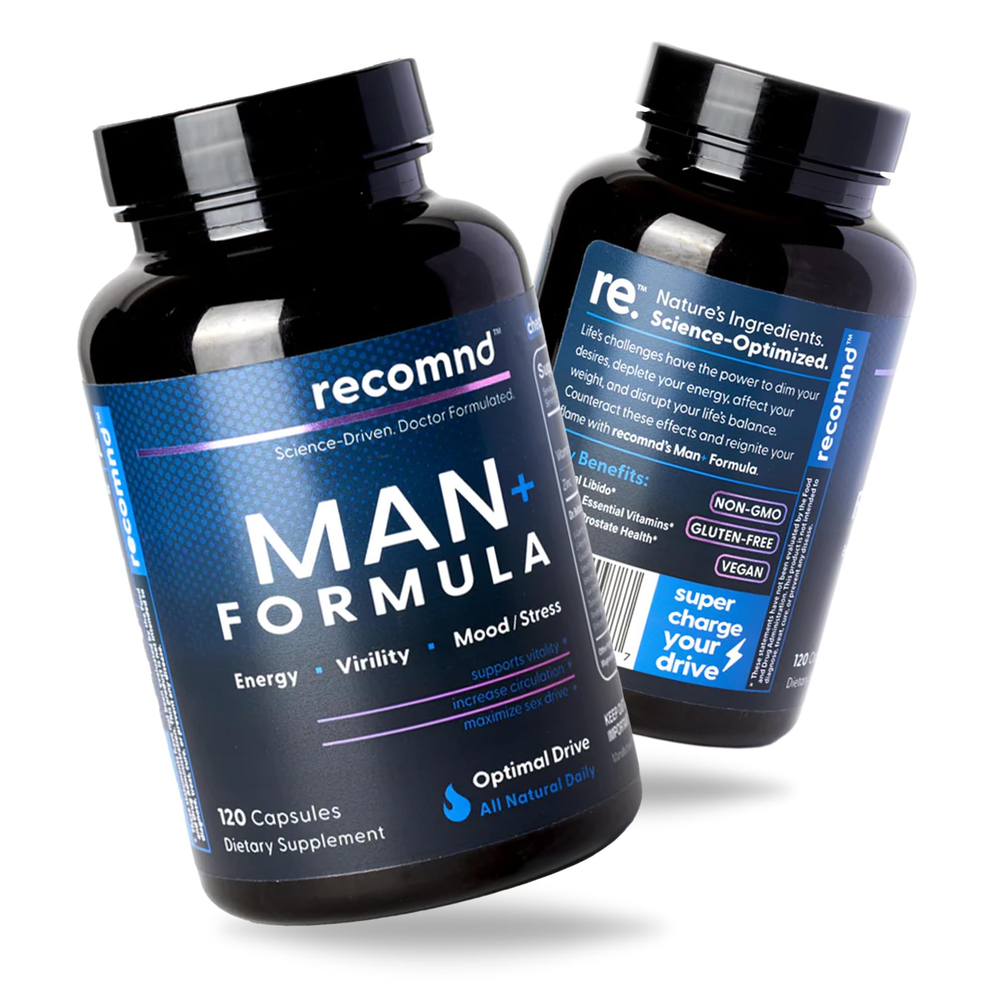 recomnd Nutrition - Man+ Formula, Energy Support, Muscle Support, and Prostate Health Supplements for Men with Vitamin E, Saw Palmetto, Red Korean Ginseng, and More, 120 Capsules - TrustMedUSA