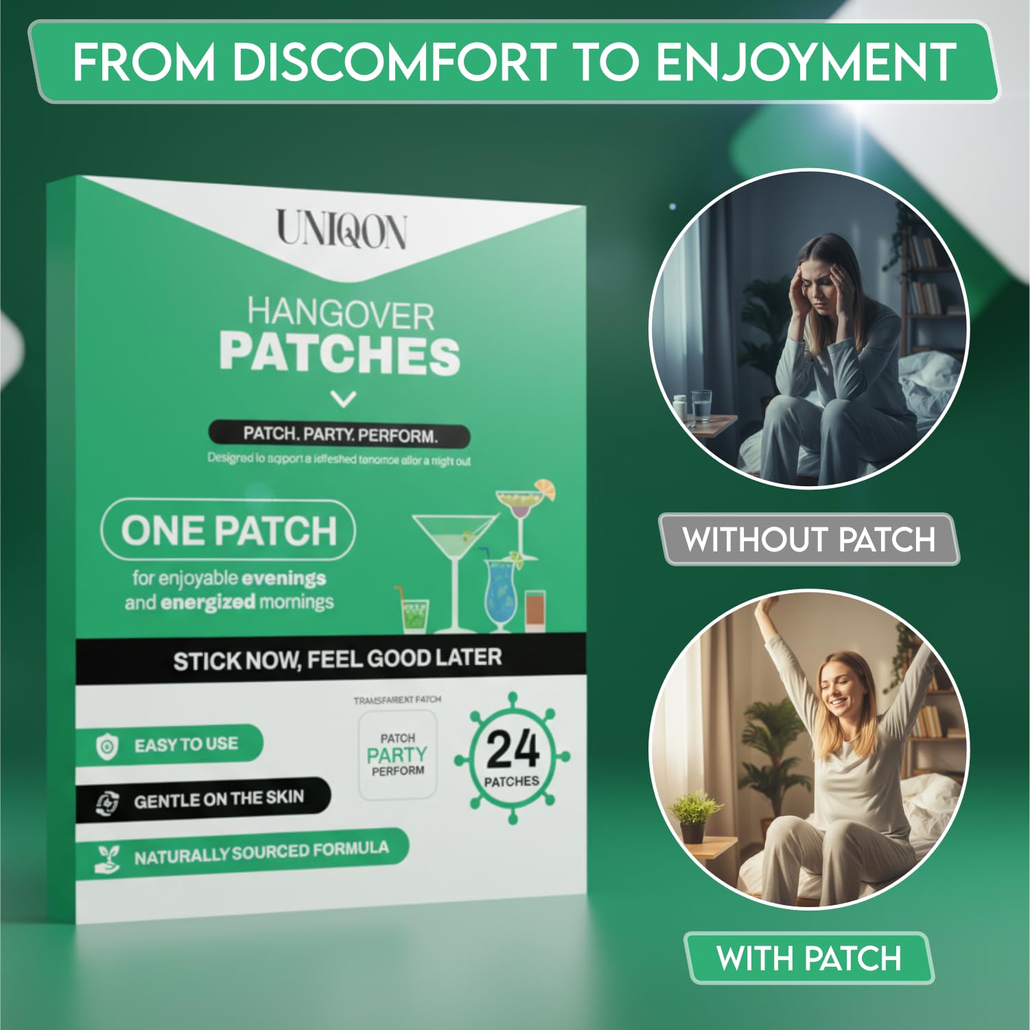 Recovery Patches 24 Pack, 100% Natural Ingredients Party Recovery Patch with Skin-Friendly & Waterproof Design, Strong Adhesive Party Patch for Secure Fit, Enhanced Morning Formula - TrustMedUSA