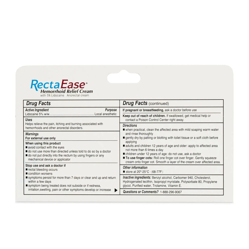RectaEase (2 Pack) 5% Lidocaine Hemorrhoid Relief Cream 1 oz Tube, Anorectal Cream, Rapid Numbing Relief, Hemorrhoid Treatment from Itch and Burn - TrustMedUSA