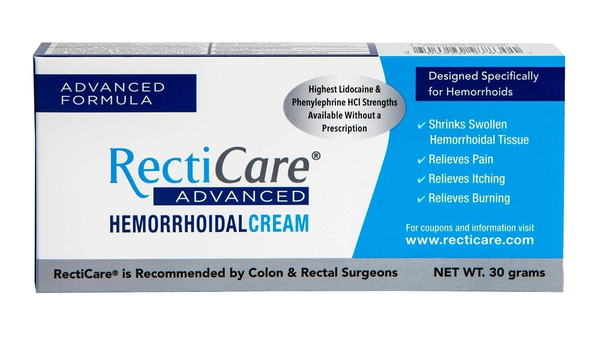 Recticare Advanced Hemorrhoidal Cream: Advanced Treatment to Shrink & Soothe Hemorrhoids - Itch, Pain, Burn Relief - 30g Hemorrhoidal Cream with Lidocaine - TrustMedUSA
