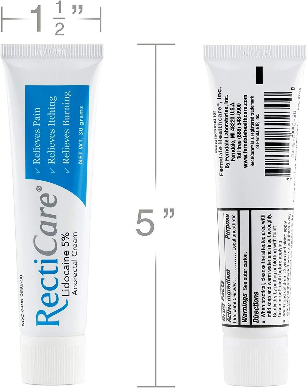 Recticare Anorectal Lidocaine 5% Cream: Topical Numbing Cream for Treatment of Hemorrhoids & Other Anorectal Disorders - 30g Tube - TrustMedUSA