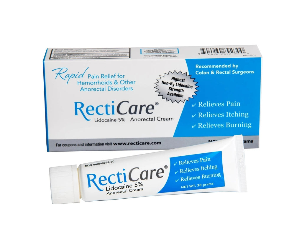 Recticare Anorectal Lidocaine 5% Cream: Topical Numbing Cream for Treatment of Hemorrhoids & Other Anorectal Disorders - 30g Tube - TrustMedUSA