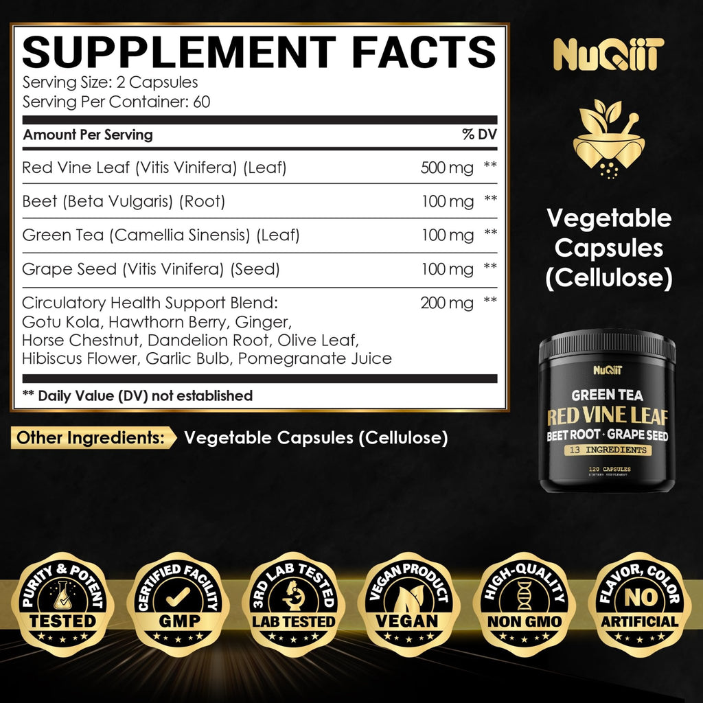 Red Vine Leaf Extract 15000mg Beet Root 3000mg Organic Green Tea 3000mg Supplement & More - Support Heart Health, Strength, Immune System & Body Management - 120 Vegan Capsules for 2-Month Supply - TrustMedUSA