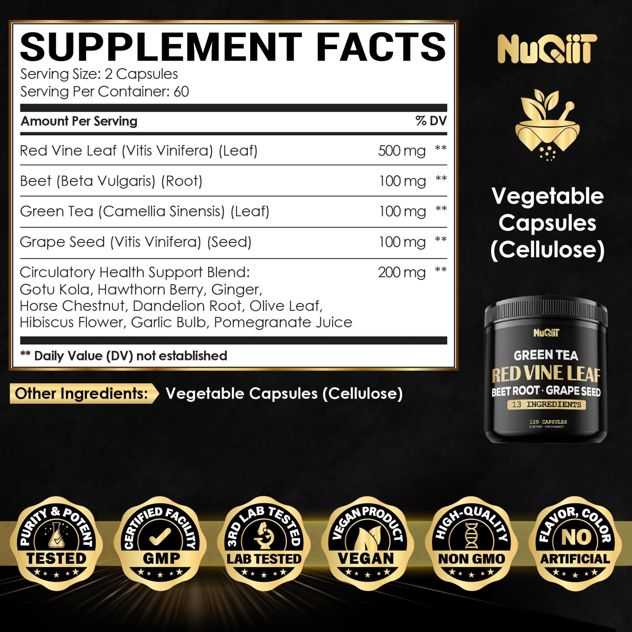 Red Vine Leaf Extract 15000mg Beet Root 3000mg Organic Green Tea 3000mg Supplement & More - Support Heart Health, Strength, Immune System & Body Management - 120 Vegan Capsules for 2-Month Supply - TrustMedUSA