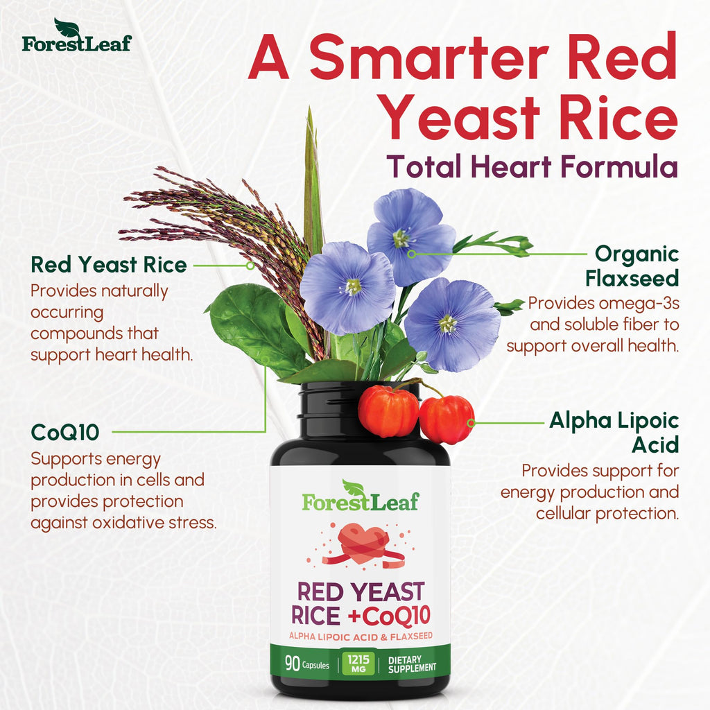 Red Yeast Rice 1215 mg. Capsules - Extra Strength Red Rice Yeast with CoQ10 Supplement, Plus Alpha Lipoic Acid & Organic Flaxseed, Citrinin Free, - TrustMedUSA