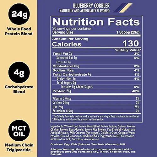REDCON1 MRE Lite Whole Food Protein Powder, Blueberry Cobbler - Low Carb & Whey - TrustMedUSA