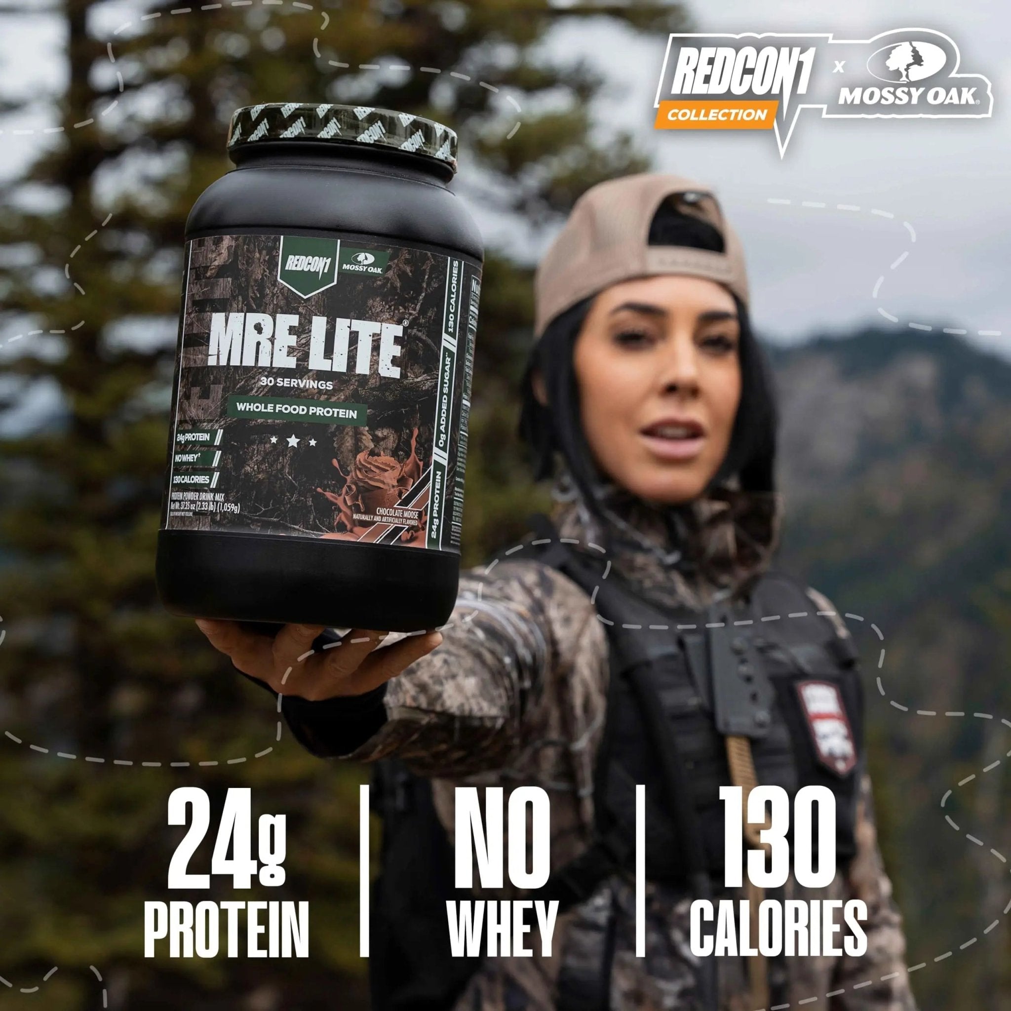 REDCON1 x Mossy Oak MRE Lite Whole Food Protein Powder, Chocolate Moose - Low Carb - TrustMedUSA