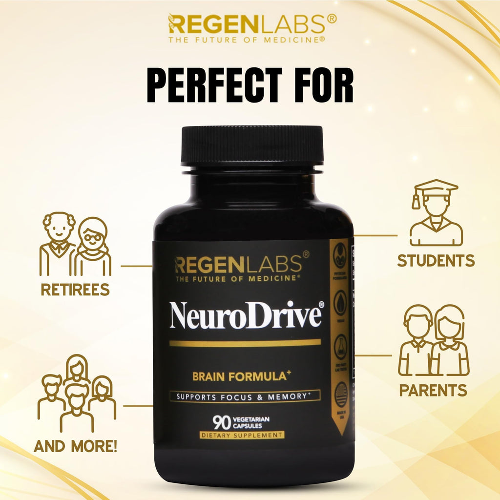 Regen Labs NeuroDrive Memory & Focus Supplement - Boost Brain Focus, Mental Health & Brain Fog | Natural Doctor Approved - Brain Nootropic, Phosphatidylserine, Centrophenoxine, Bacopa - 90 Capsules - TrustMedUSA