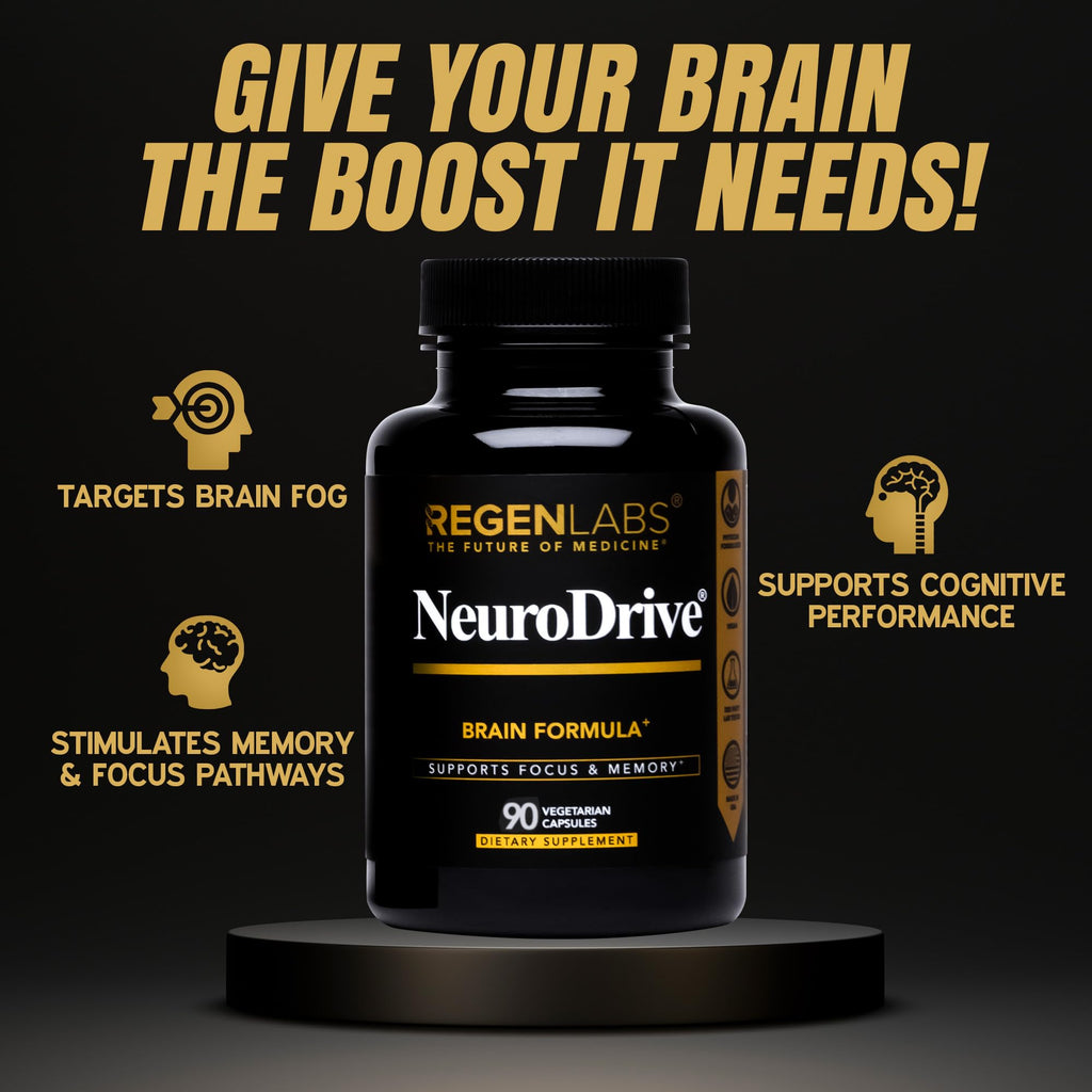 Regen Labs NeuroDrive Memory & Focus Supplement - Boost Brain Focus, Mental Health & Brain Fog | Natural Doctor Approved - Brain Nootropic, Phosphatidylserine, Centrophenoxine, Bacopa - 90 Capsules - TrustMedUSA
