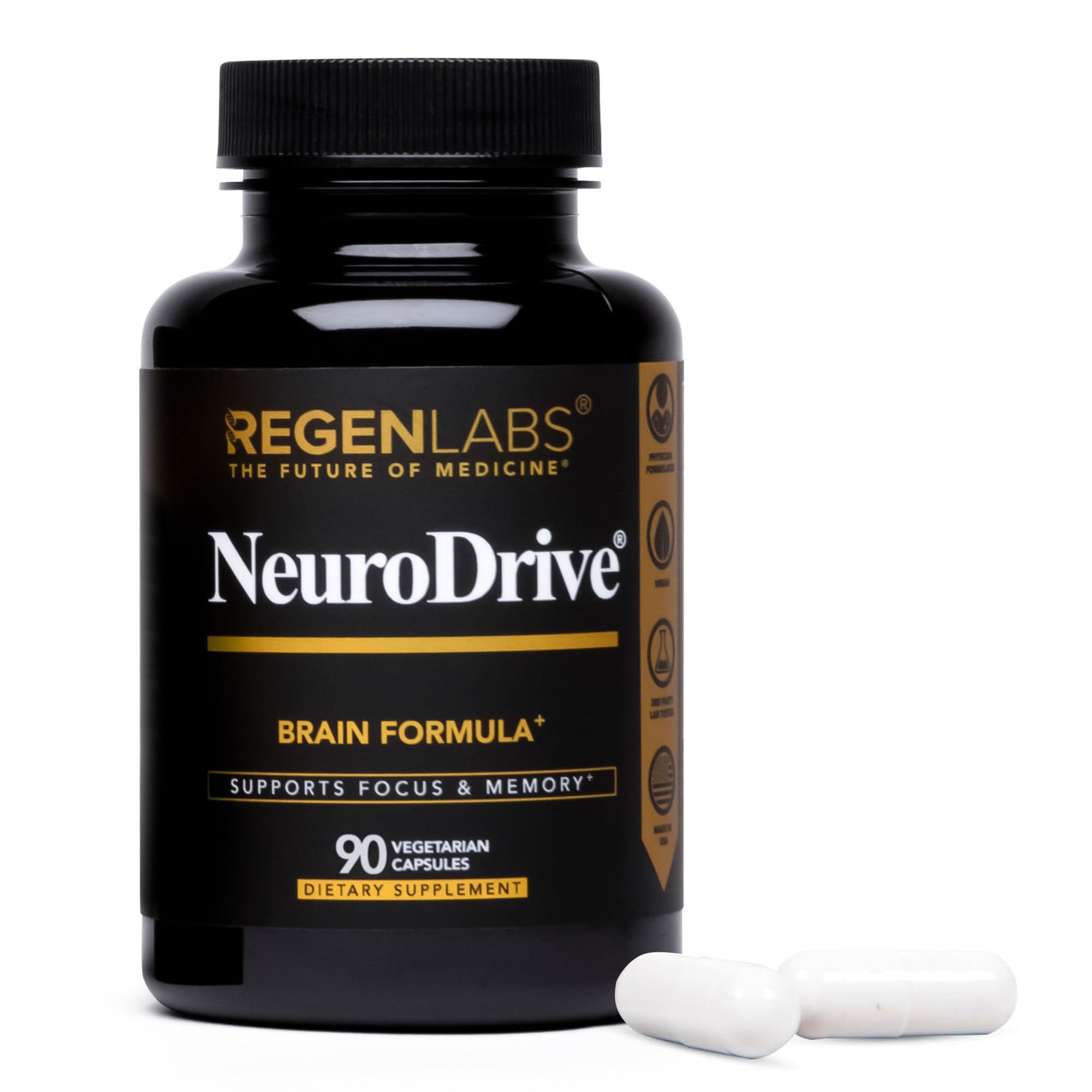 Regen Labs NeuroDrive Memory & Focus Supplement - Boost Brain Focus, Mental Health & Brain Fog | Natural Doctor Approved - Brain Nootropic, Phosphatidylserine, Centrophenoxine, Bacopa - 90 Capsules - TrustMedUSA