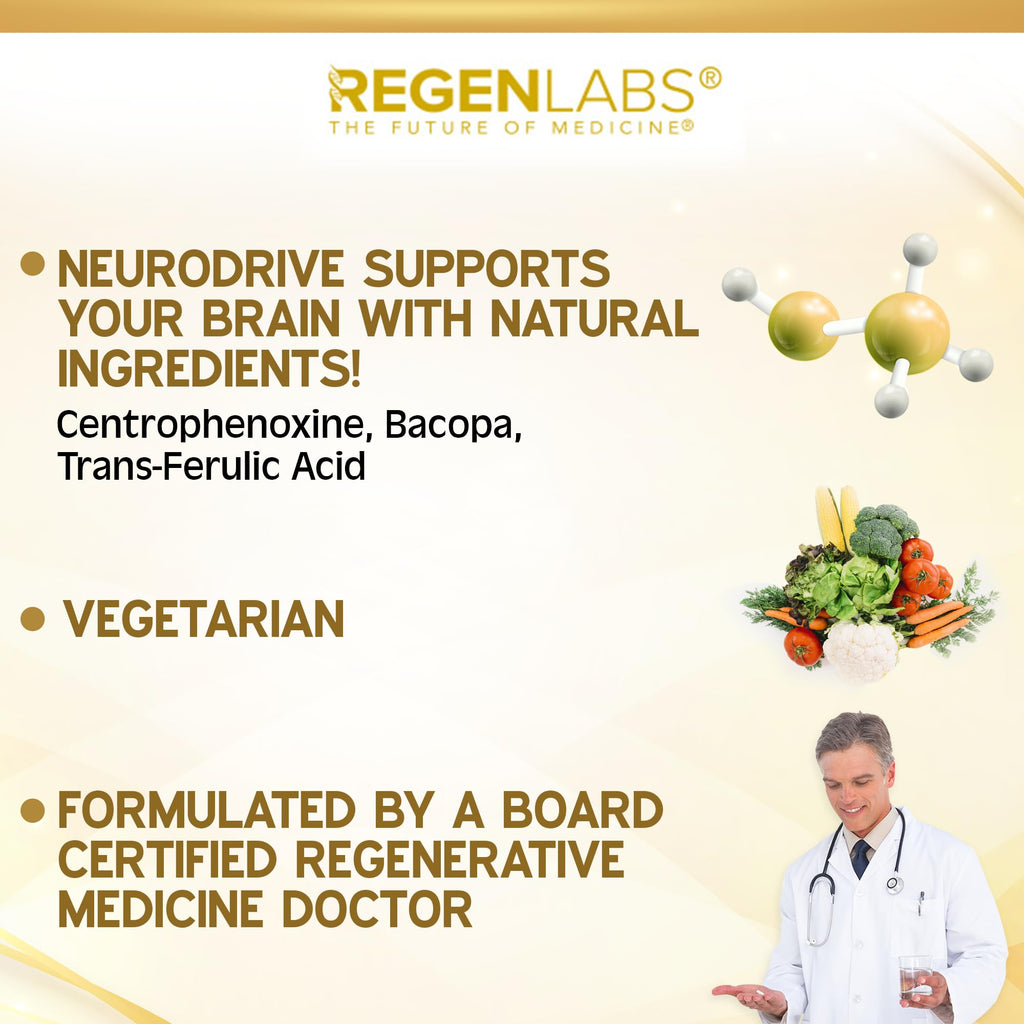 Regen Labs NeuroDrive Memory & Focus Supplement - Boost Brain Focus, Mental Health & Brain Fog | Natural Doctor Approved - Brain Nootropic, Phosphatidylserine, Centrophenoxine, Bacopa - 90 Capsules - TrustMedUSA