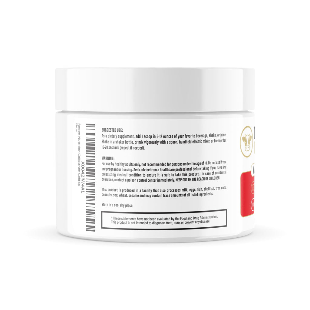 Re+Gen Nutrition Colostrum Gold 50 Bovine Colostrum Powder for Gut Health, Immune Support & Muscle Recovery – 50% IgG Concentration, Grass Fed, Gluten Free, No Artificial Ingredients - TrustMedUSA