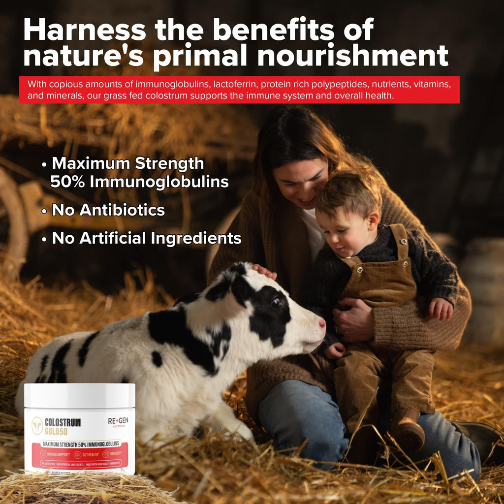 Re+Gen Nutrition Colostrum Gold 50 Bovine Colostrum Powder for Gut Health, Immune Support & Muscle Recovery – 50% IgG Concentration, Grass Fed, Gluten Free, No Artificial Ingredients - TrustMedUSA