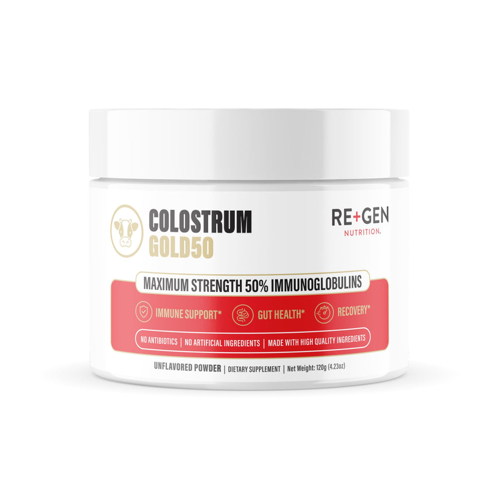 Re+Gen Nutrition Colostrum Gold 50 Bovine Colostrum Powder for Gut Health, Immune Support & Muscle Recovery – 50% IgG Concentration, Grass Fed, Gluten Free, No Artificial Ingredients - TrustMedUSA