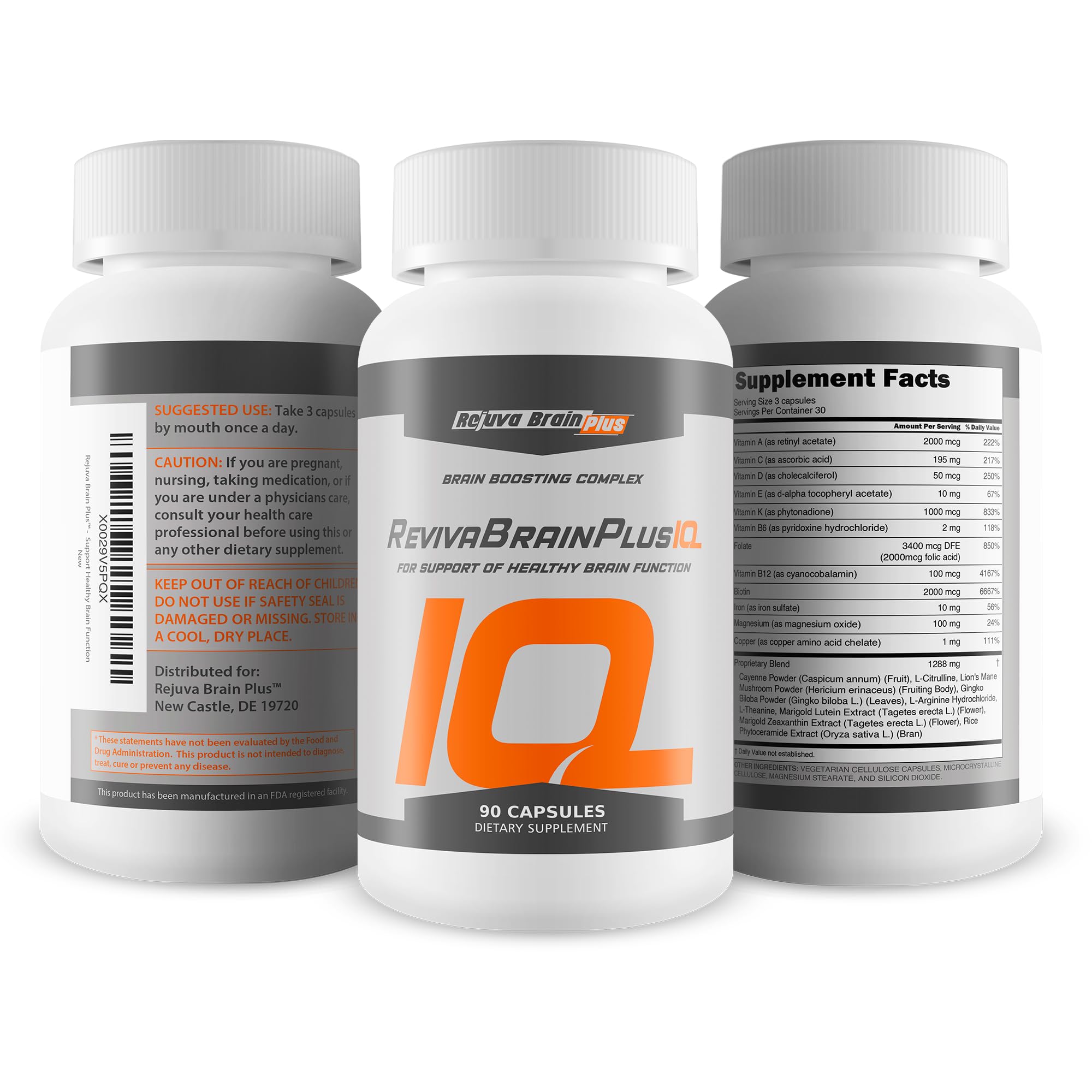 Rejuva Brain Plus Reviva Brain Plus IQ - Support Healthy Brain Function - Brain Boosting Complex Ultra Blend Formulated with Memory Support Nootropic Ingredients - Clarity - Focus - Performance - TrustMedUSA