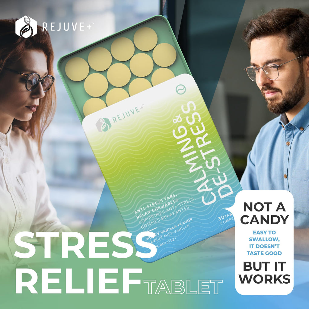REJUVE+ Calm & Destress Nootropic Supplement – Brain Boost | L-Theanine, GABA, Ashwagandha, Vitamin D | Natural Stress Relief & Relaxation | Sleep Enhancer | Mood Enhancer | Honey Vanilla Flavor (1) - TrustMedUSA