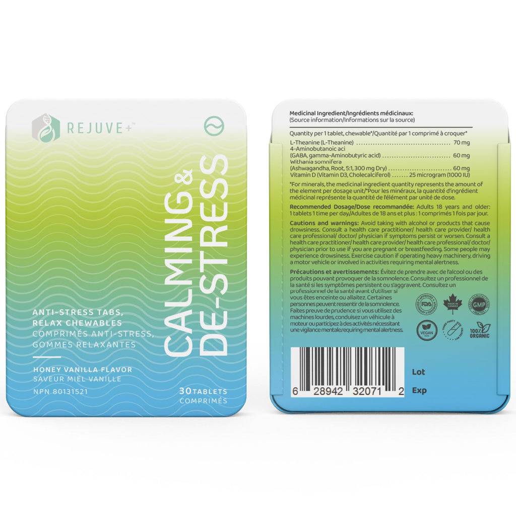REJUVE+ Calm & Destress Nootropic Supplement – Brain Boost | L-Theanine, GABA, Ashwagandha, Vitamin D | Natural Stress Relief & Relaxation | Sleep Enhancer | Mood Enhancer | Honey Vanilla Flavor (1) - TrustMedUSA