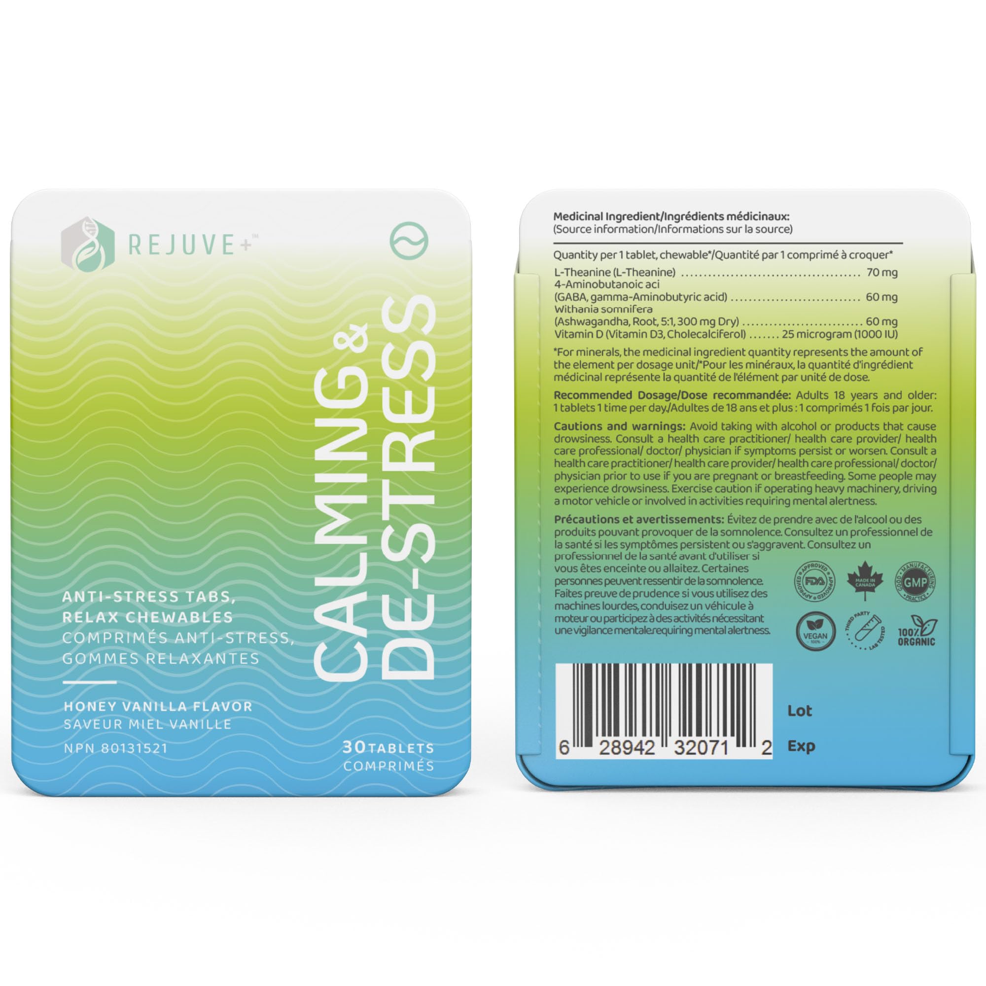 REJUVE+ Calm & Destress Nootropic Supplement – Brain Boost | L-Theanine, GABA, Ashwagandha, Vitamin D | Natural Stress Relief & Relaxation | Sleep Enhancer | Mood Enhancer | Honey Vanilla Flavor (1) - TrustMedUSA