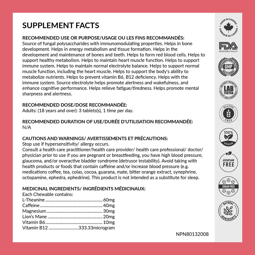REJUVE+ Focus & Clarity Nootropic Supplement – Brian Boost | L-Theanine, Caffeine, Lion’s Mane, Magnesium, Vitamin B6 & B12 | Brain Support, Memory, Focus & Energy | Mint Flavor (30 Chewables) (1) - TrustMedUSA