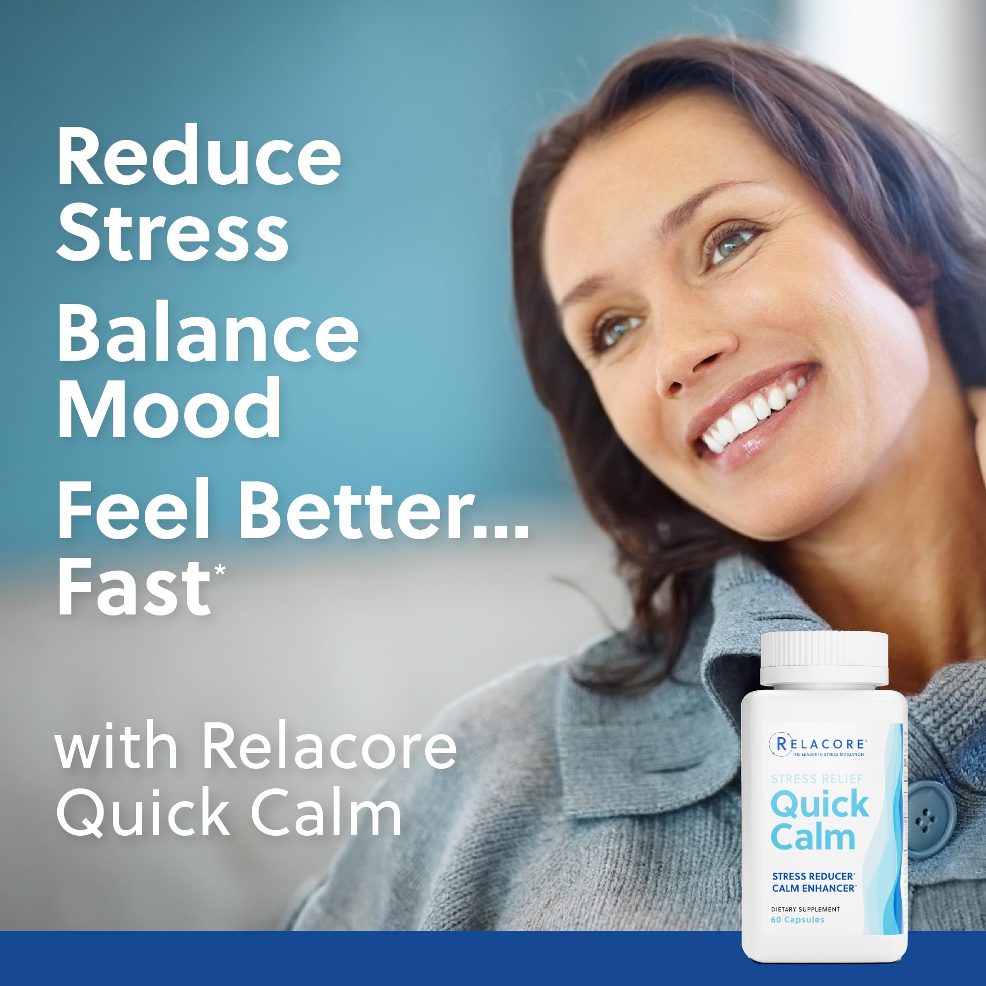 Relacore Quick Calm Mood Support Supplement with Ashwagandha, L-Theanine, Rapid Stress Relief and Relaxation – Cortisol Supplement - 60 ct - TrustMedUSA