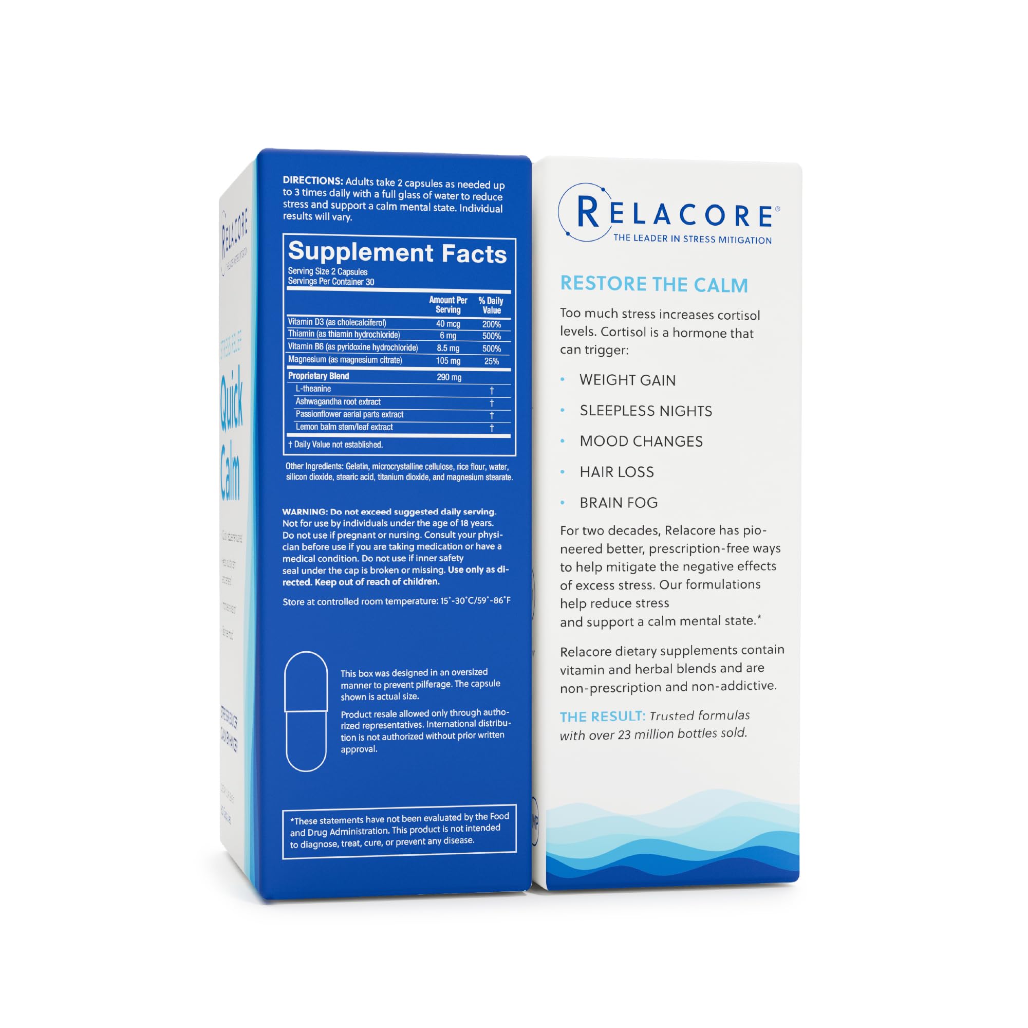 Relacore Quick Calm Mood Support Supplement with Ashwagandha, L-Theanine, Rapid Stress Relief and Relaxation – Cortisol Supplement - 60 ct - TrustMedUSA