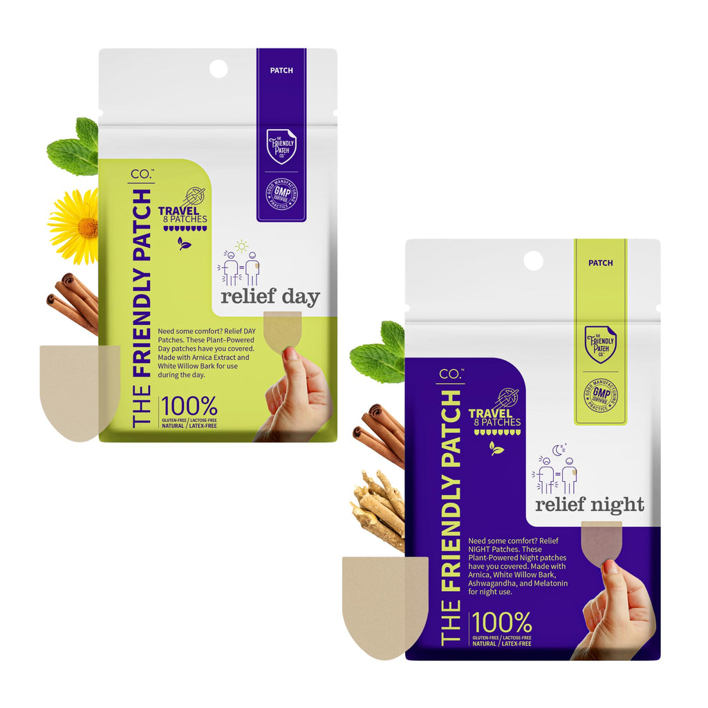 Relief Day & Night Patch Bundle - Arnica, White Willow Bark, Melatonin, Ashwagandha, Saffron & Peppermint for Soreness, Discomfort & Sleep Support for Women and Men - 16 Plant-Powered Patches - TrustMedUSA