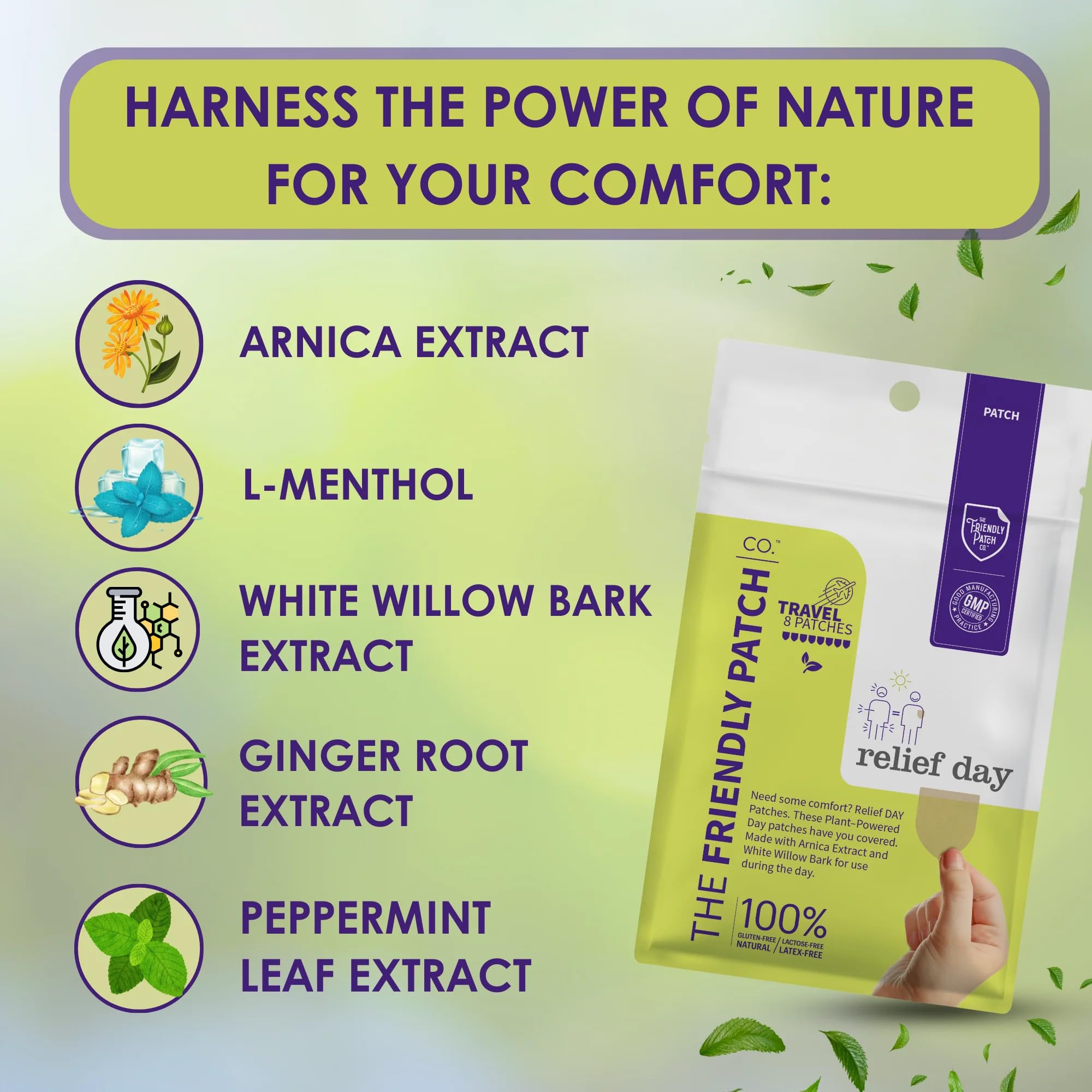 Relief Day Patch - Arnica, White Willow Bark, Saffron & Peppermint for Soreness and discomfort for Women and Men - TrustMedUSA