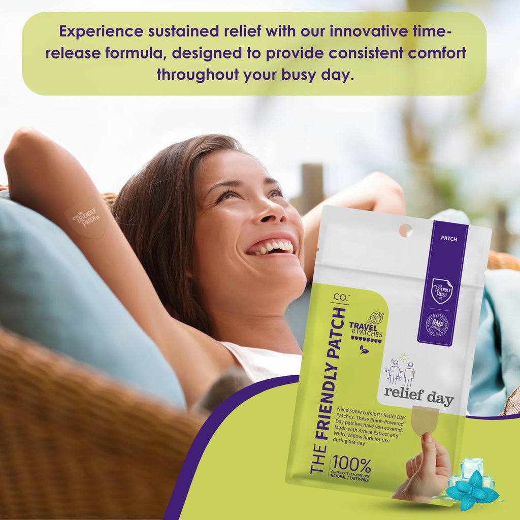 Relief Day Patch - Arnica, White Willow Bark, Saffron & Peppermint for Soreness and discomfort for Women and Men - TrustMedUSA