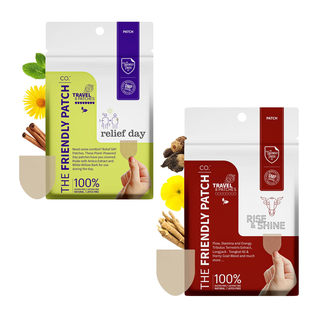 Relief Day & Rise & Shine Patch Bundle - Arnica, White Willow Bark, Tongkat Ali, Horny Goat Weed, Saffron & Peppermint for Soreness, Strength, and Performance Support - 16 Plant-Powered Patches for Me - TrustMedUSA