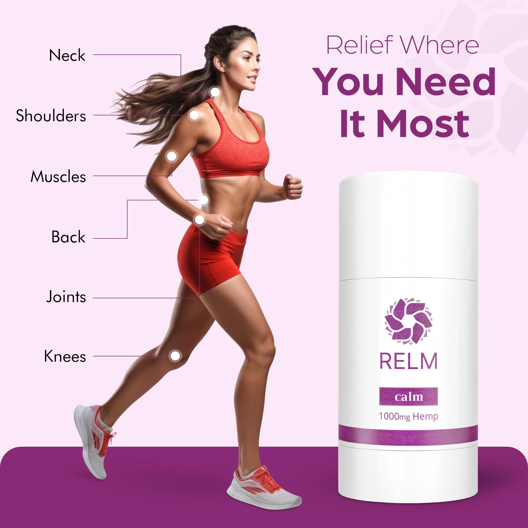 Relm Wellness Hemp Cream Relief - Maximum Strength Oil Roll On - Lavender Essential Oil - 1000mg Hemp - Nighttime Calming Creme | Great for sore Knee, Back, Joints and Muscles | Solid Lotion Balm - TrustMedUSA