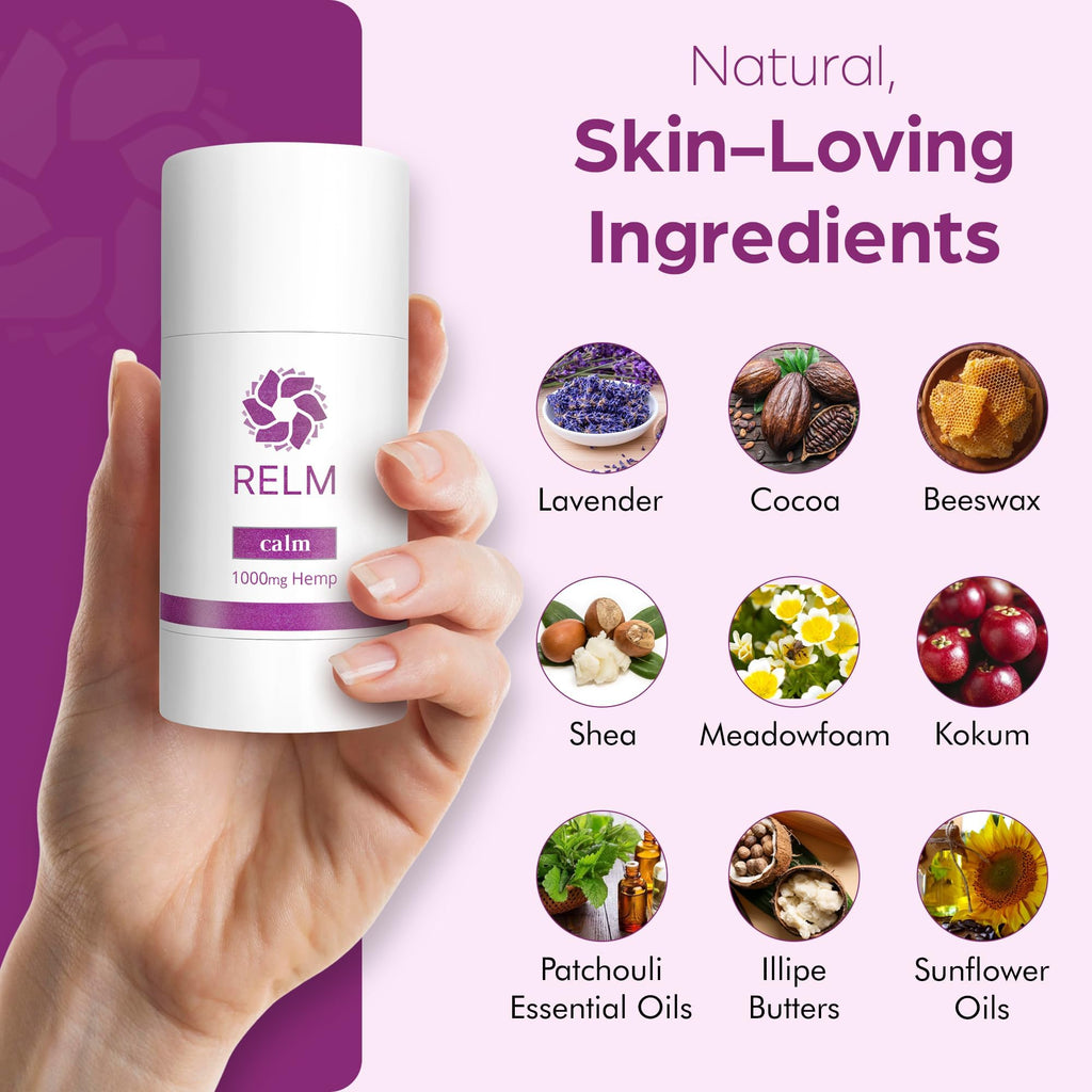 Relm Wellness Hemp Cream Relief - Maximum Strength Oil Roll On - Lavender Essential Oil - 1000mg Hemp - Nighttime Calming Creme | Great for sore Knee, Back, Joints and Muscles | Solid Lotion Balm - TrustMedUSA