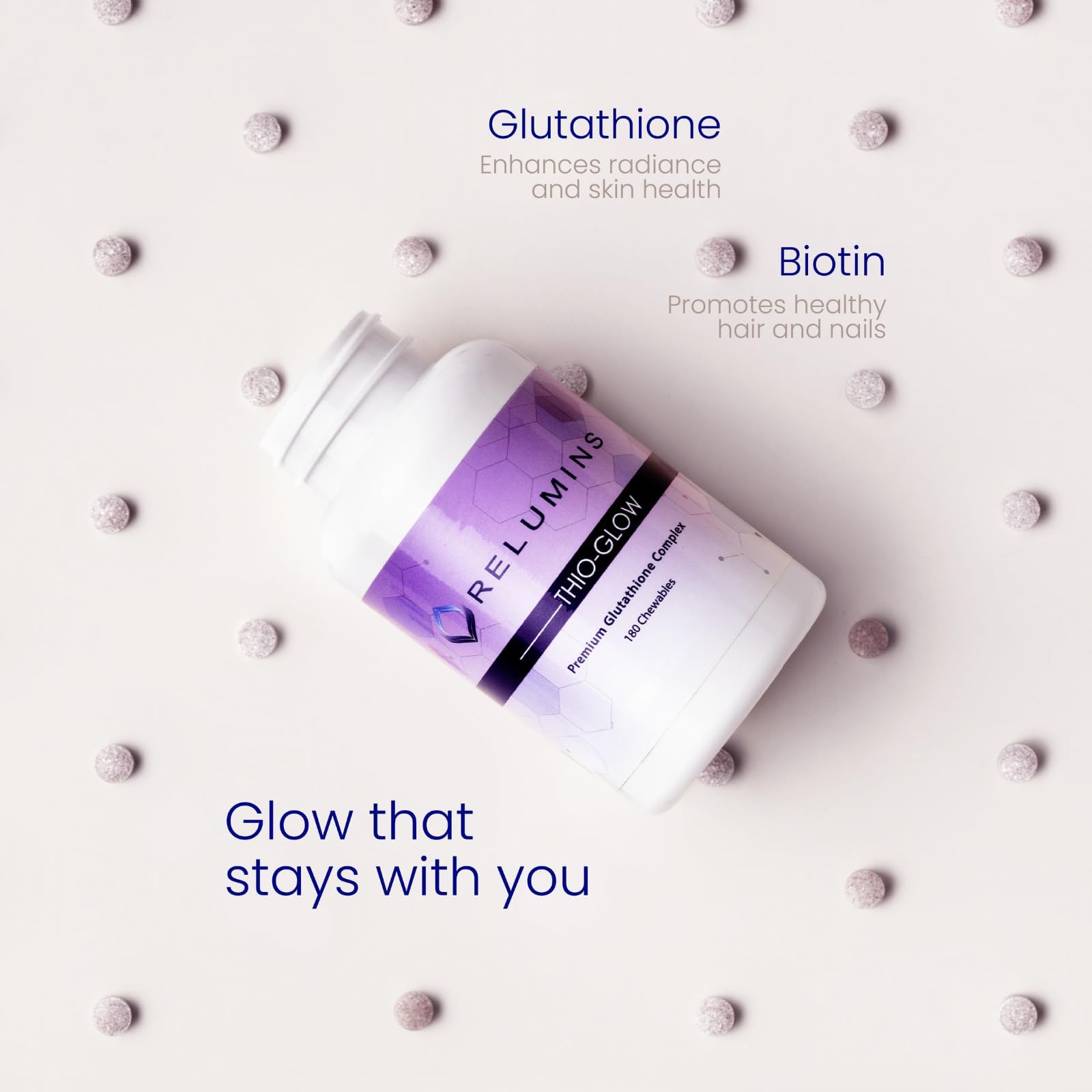 Relumins Thio-Glow Chewable Sublingual Glutathione Complex with Biotin, VIT C & E, Plus Grapeseed Polyphenols – 330mg Gluta Per Serving – 4X Effective, Ultimate Wellness Gift for Moms x 3 Bots - TrustMedUSA