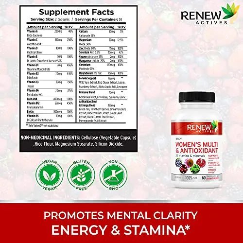 Renew Actives Women's Multi-Vitamin & Antioxidant: Daily Health Supplement for Woman - TrustMedUSA