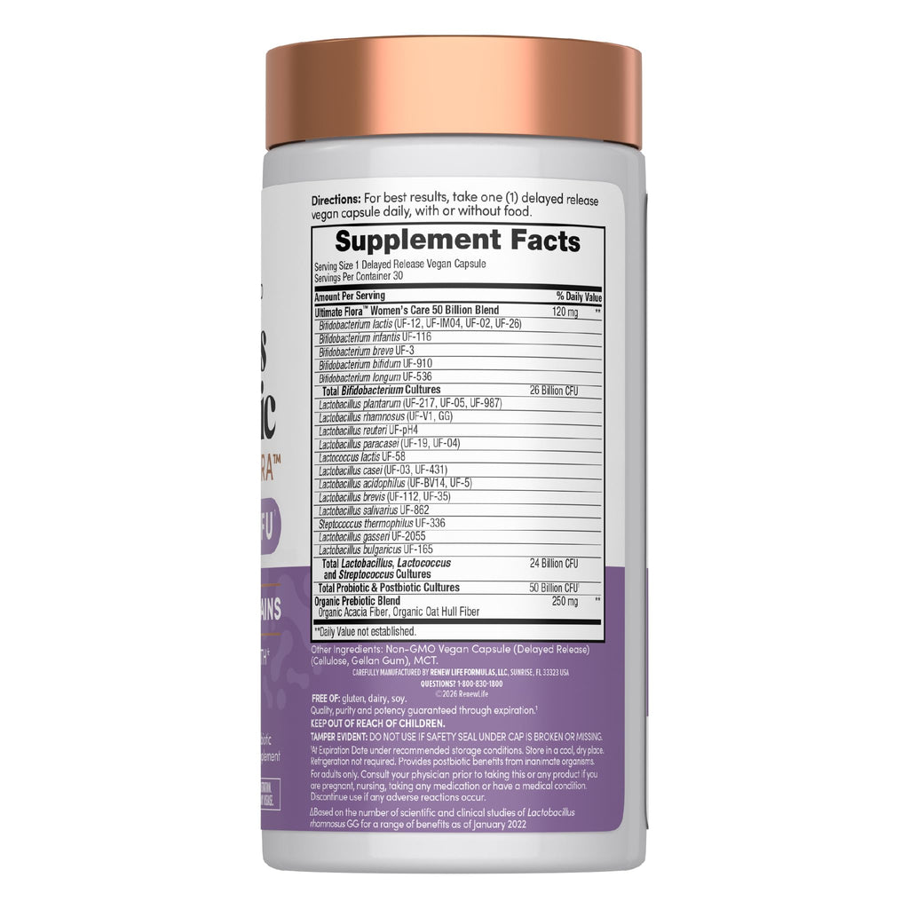 Renew Life Ultimate Flora Probiotics for Women | 50 Billion CFU | 30 Delayed Release Vegan Capsules | Digestive & Vaginal Health | Dairy, Soy and Gluten Free Supplement - Maple Wellness Supplements