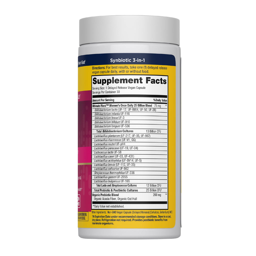 Renew Life Ultimate Flora Probiotics for Women with Prebiotics | 25 Billion CFU | 30 Delayed Release Capsules | 3 in 1 Synbiotic | Supports Digestive and Immune Health | Dairy, Soy and Gluten-Free - Maple Wellness Supplements