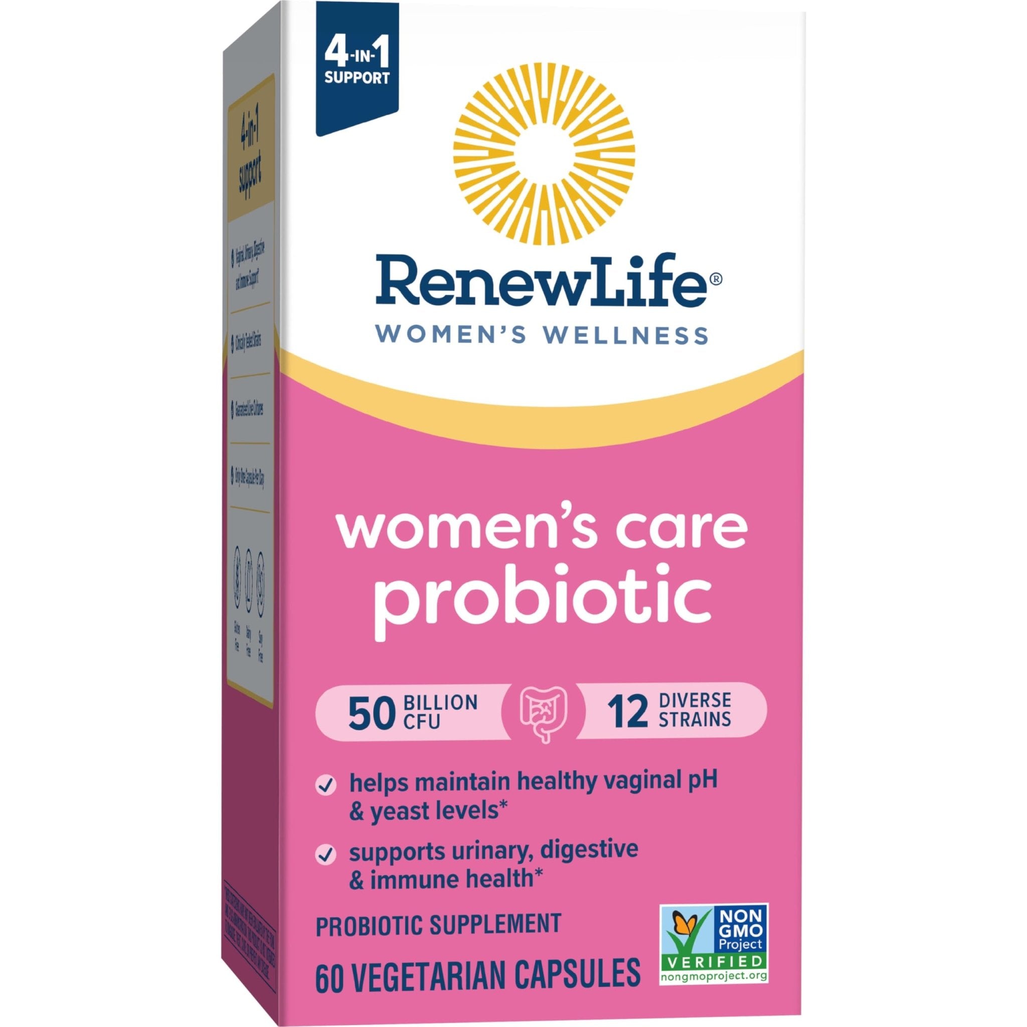 Renew Life Women's Probiotic Capsules, 50 Billion CFU Guaranteed, Supports pH Balance, Vaginal, Urinary, Digestive and Immune Health(2), L. Rhamnosus GG, Dairy, Soy and Gluten-Free, 60 Count - Maple Wellness Supplements