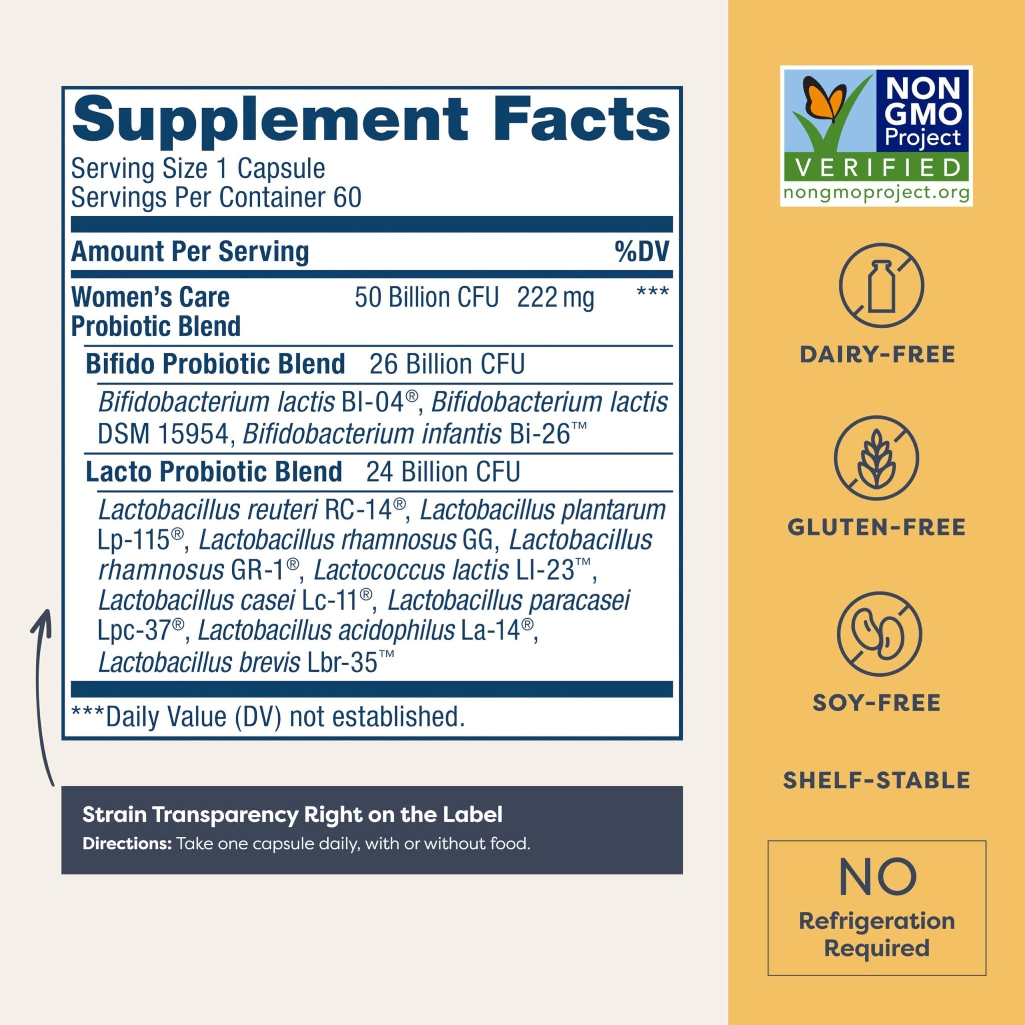 Renew Life Women's Probiotic Capsules, 50 Billion CFU Guaranteed, Supports pH Balance, Vaginal, Urinary, Digestive and Immune Health(2), L. Rhamnosus GG, Dairy, Soy and Gluten-Free, 60 Count - Maple Wellness Supplements