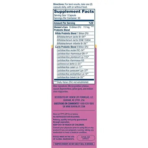 Renew Life Women's Probiotic Capsules, Supports pH Balance for Women, Vaginal, Urinary - TrustMedUSA