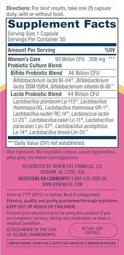 Renew Life Women's Probiotic Capsules, Supports Vaginal, Urinary, Digestive and Immune - TrustMedUSA