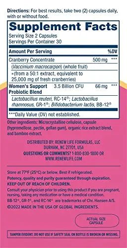 Renew Life Women's Wellness Vaginal and Urinary Probiotic and Cranberry Supplement - TrustMedUSA