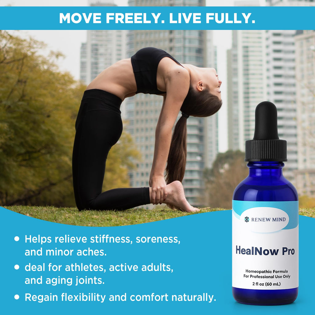 RENEW MIND HealNow Pro Homeopathic Support for Joint Pain, Muscle Aches, Arthritis Pain, and Muscle or Joint Stiffness Professional Grade Formula Promotes Comfort, Mobility & Energy - 2 fl oz - TrustMedUSA
