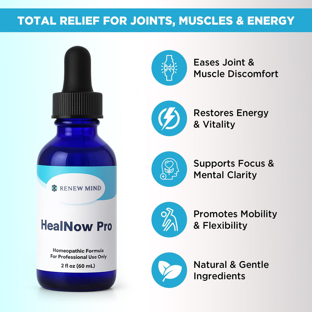 RENEW MIND HealNow Pro Homeopathic Support for Joint Pain, Muscle Aches, Arthritis Pain, and Muscle or Joint Stiffness Professional Grade Formula Promotes Comfort, Mobility & Energy - 2 fl oz - TrustMedUSA