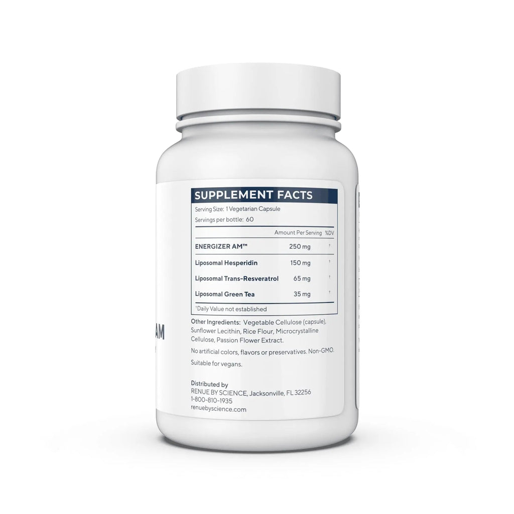 Renue By Science Energizer AM | Liposomal Resveratrol Hesperidin & Green Tea Supplement | 60 Capsules with Trans Resveratrol (65mg) Hesperidin (150mg) Green Tea Extract (35mg) - Non-GMO | Made in USA - TrustMedUSA